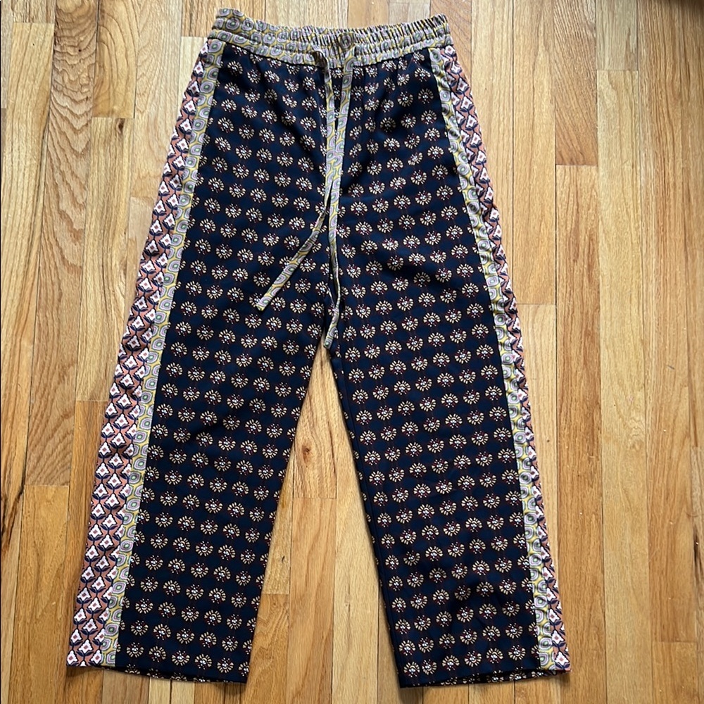 Zara Mixed Pattern Geometric Print Wide-Leg Pants with Side Panels